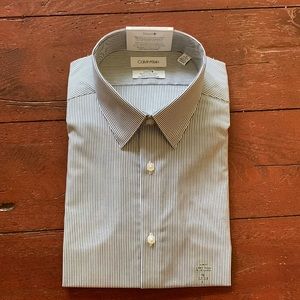 Calvin Klein Blue and White Striped Dress Shirt